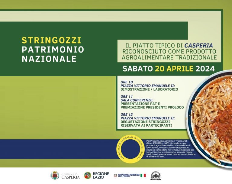 Sabato 20 aprile a Casperia la  manifestazione “Stringozzi patrimonio nazionale”