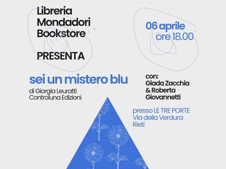 Il 6 aprile a Rieti presentazione del libro “Sei un mistero blu”