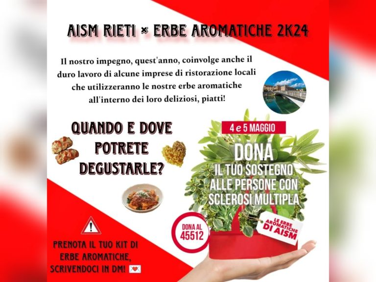 Le erbe aromatiche di AISM le trovi a Rieti. Due le postazioni per il 4 e 5 maggio