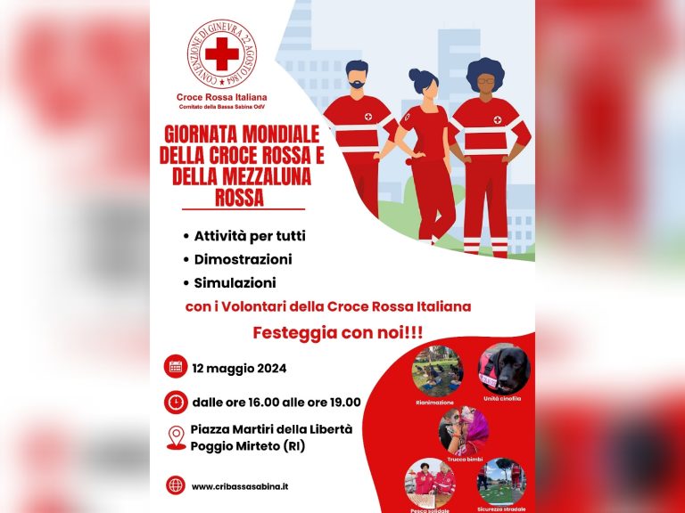 Il 12 maggio a Poggio Mirteto la CRI Bassa Sabina festeggia la Giornata Mondiale della Croce Rossa e Mezzaluna Rossa
