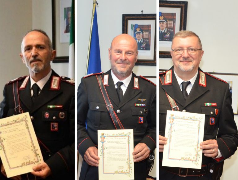 I carabinieri Piscicchia, Angelini e Siliberto vanno in pensione. Il saluto dell’Arma