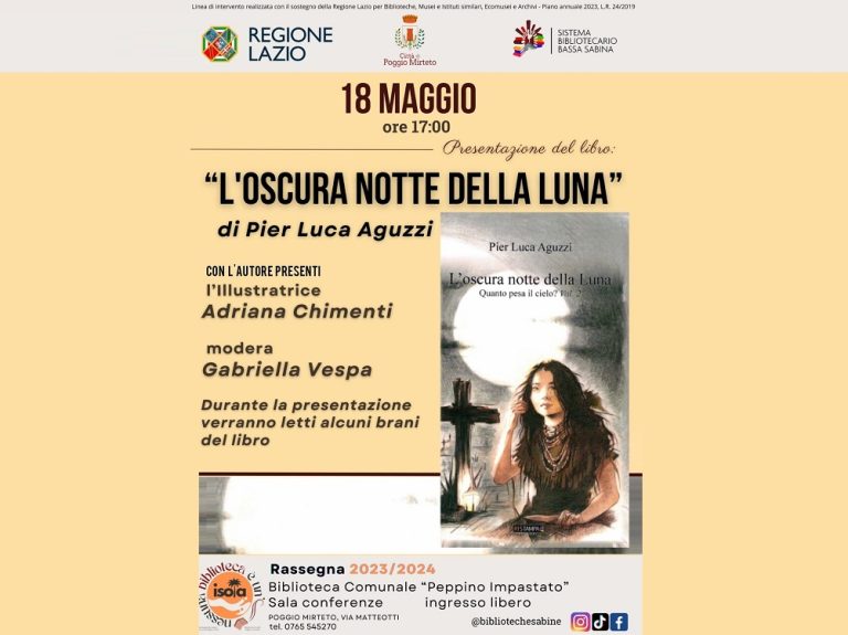 Sabato 18 maggio a Poggio Mirteto presentazione del libro “L’oscura notte della Luna”