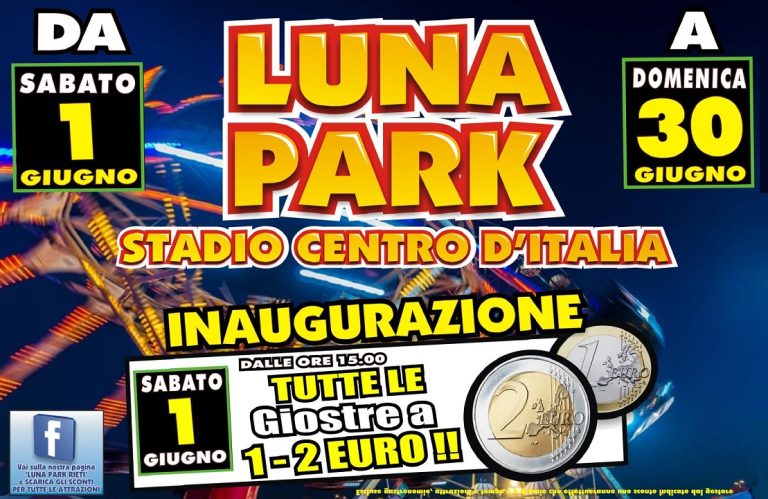 Dal 1° giugno torna a Rieti il “Luna Park”. Tutte le giostre ad 1 e 2 euro