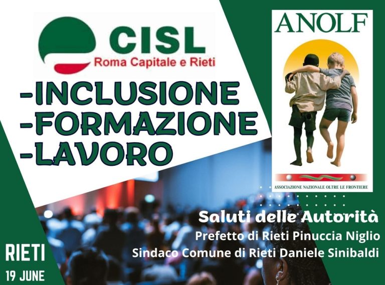 CISL e Anolf Rieti organizzano il convegno “Inclusione, Formazione, Lavoro”