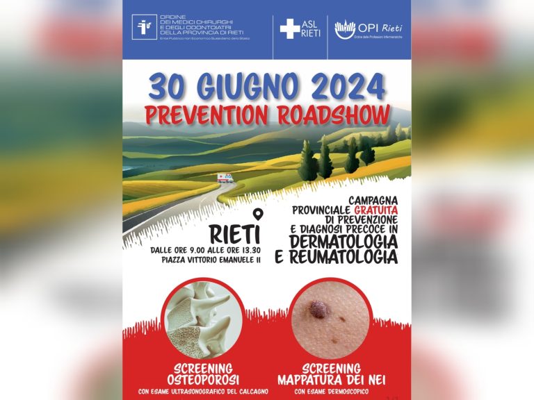 Mappatura nei e screening osteoporosi, il 30 giugno in piazza del Comune a Rieti