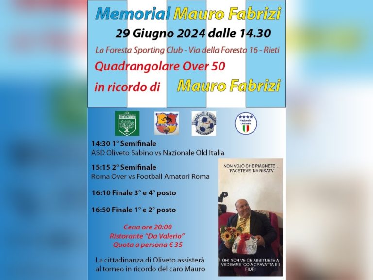 Memorial Mauro Fabrizi, a Rieti il 29 giugno