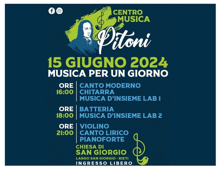 “Musica per un giorno”, il centro studi musicali G.O. Pitoni dedica una giornata alla musica