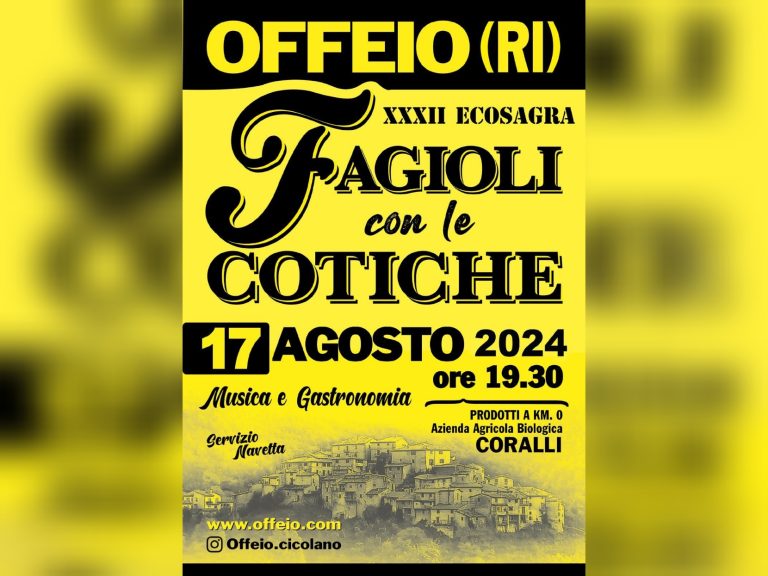 E’ FESTA – Ad Offeio il 17 agosto c’è la “32° Ecosagra dei fagioli con le cotiche”