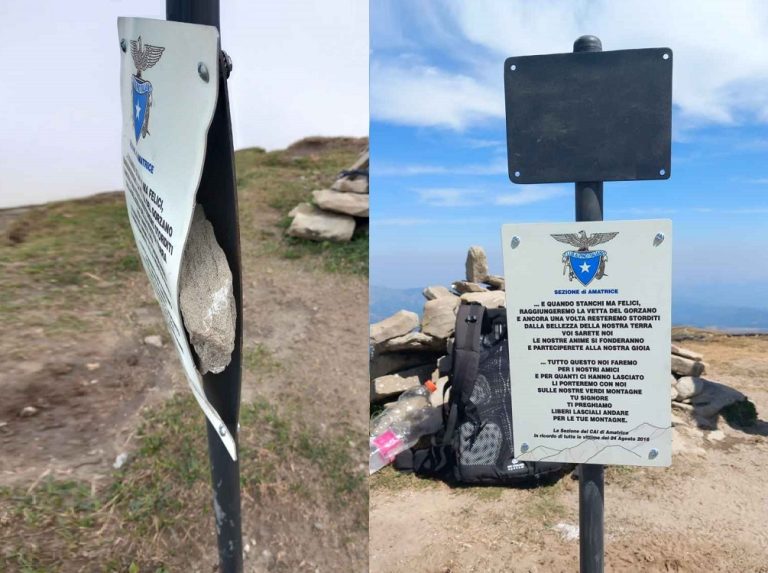 Vandalizzata la targa commemorativa vittime sisma sul Monte Gorzano