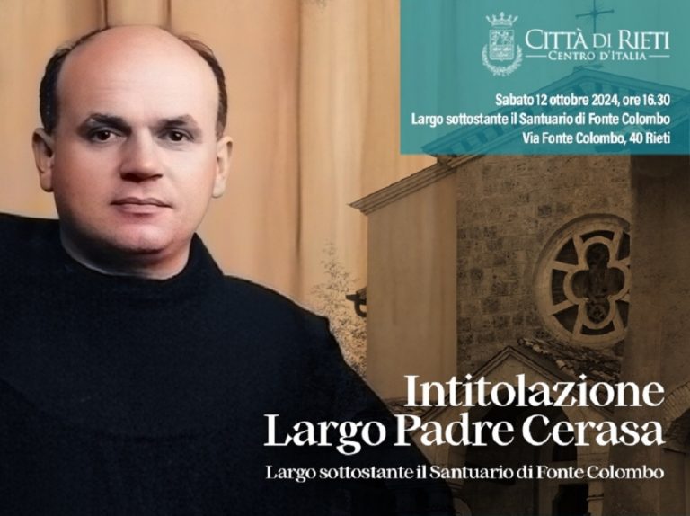 Sabato 12 ottobre intitolazione di largo Padre Nicola Cerasa al Santuario di Fonte Colombo