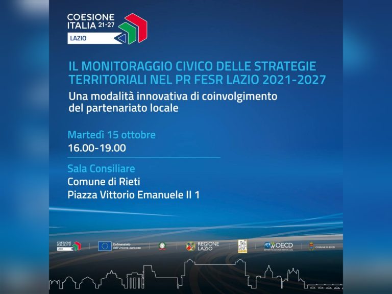 Martedì 15 ottobre l’assemblea Monitoraggio Civico Strategie Territoriali PR Fesr Lazio 2021-2027