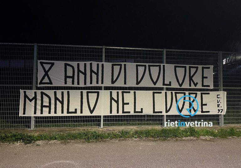 In memoria di Manlio Coletti, Il C.U.R. 97 espone uno striscione allo stadio Centro d’Italia