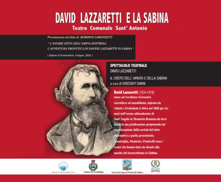 A Scandriglia evento culturale su Davide Lazzaretti, il 19 ottobre al Teatro Comunale Sant’Antonio Abate
