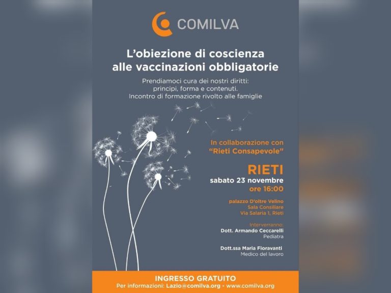 Vaccinazioni obbligatorie pediatriche,  incontro a Rieti per le famiglie sull’obiezione di coscienza attiva