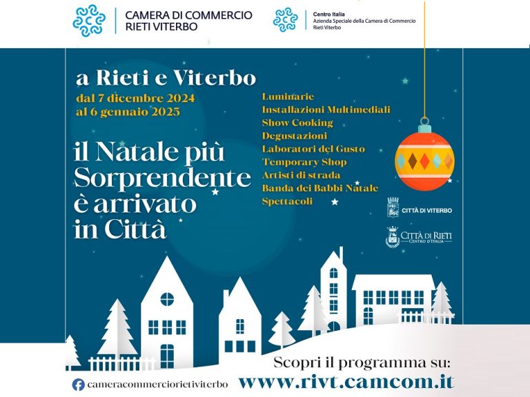 Il 7 dicembre cominciano le iniziative del Natale 2024 della Camera di Commercio di Rieti