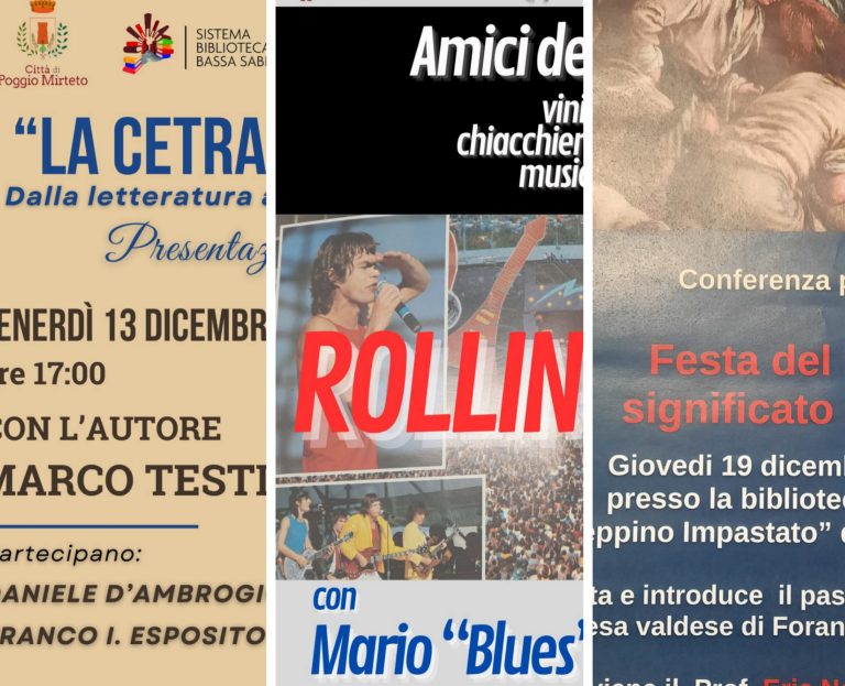 A dicembre tre appuntamenti con la Biblioteca Peppino Impastato di Poggio Mirteto