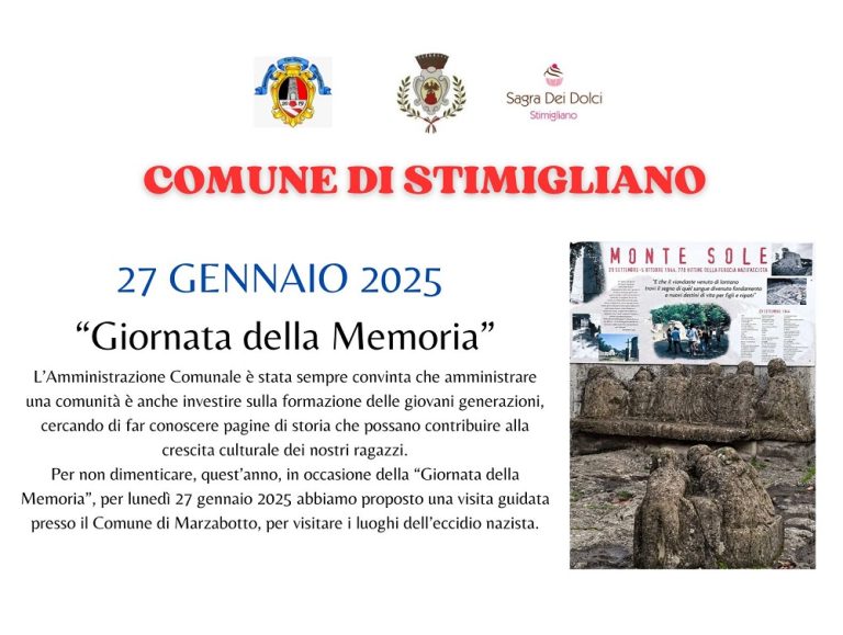 “Giorno della Memoria”, il Comune di Stimigliano organizza visita guidata a Marzabotto