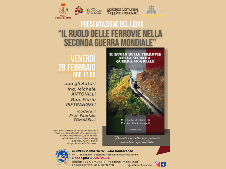 Nella Biblioteca Peppino Impastato di Poggio Mirteto presentazione del libro “Il ruolo delle ferrovie nella seconda guerra mondiale”