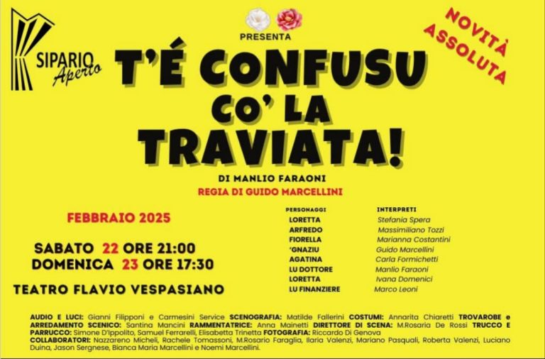 Al Teatro Vespasiano la commedia “T’é confusu co’ la traviata” di Sipario Aperto
