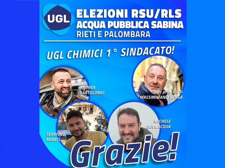 Acqua Pubblica Sabina, Elezioni RSU: UGL Chimici primo sindacato