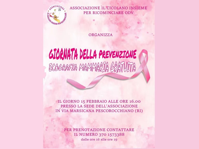 A Pescorocchiano Ecografia Mammaria gratuita per la “Giornata della Prevenzione”