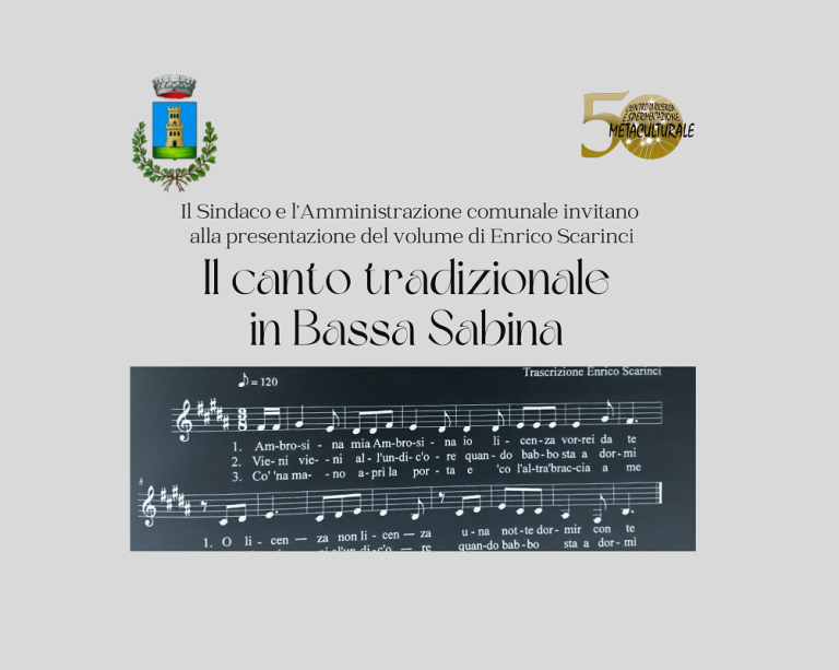 Sabato 1 marzo a Forano presentazione del volume “Il canto popolare in Bassa Sabina”