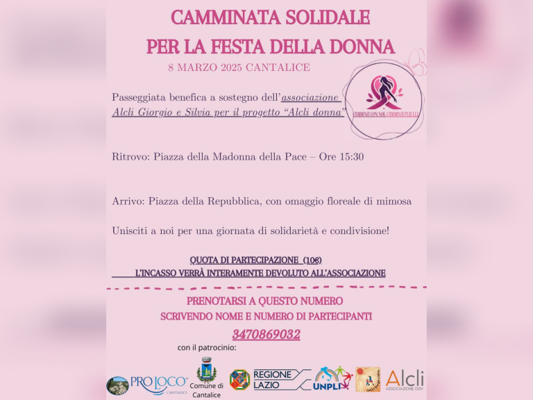 L’8 marzo a Cantalice “Camminata Solidale” in favore dell’Alcli Giorgio e Silvia