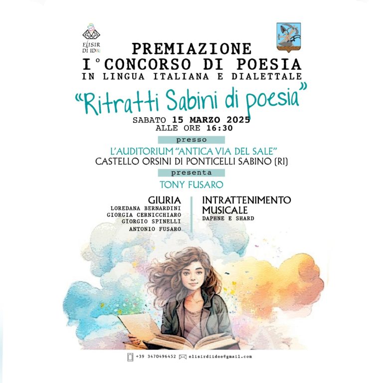 Il 15 marzo le premiazioni del  Concorso “Ritratti Sabini di Poesia”