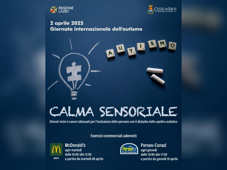 Giornata Mondiale per la Consapevolezza sull’Autismo: a Rieti l’iniziativa “Calma sensoriale”