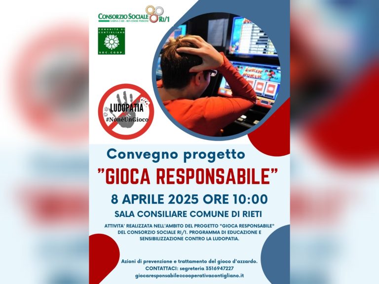 L’8 aprile a Rieti il convegno-progetto “Gioca responsabile”