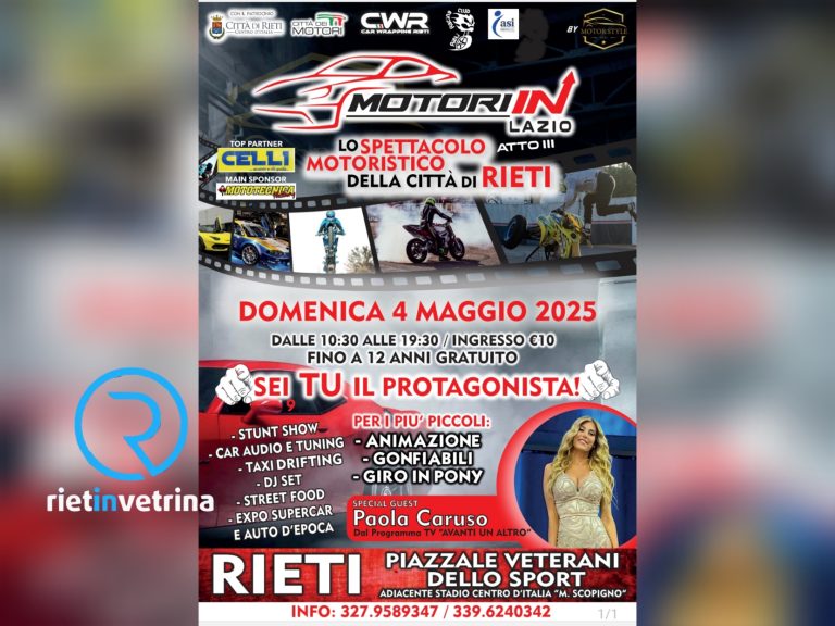 MOTOR IN, il 4 maggio a Rieti. Ospite Paola Caruso