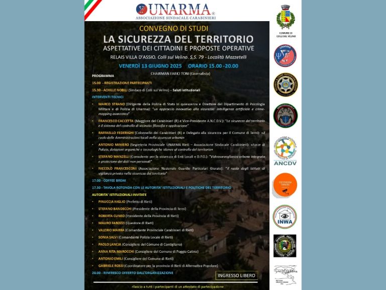 A Colli sul Velino convegno UNARMA sulla Sicurezza