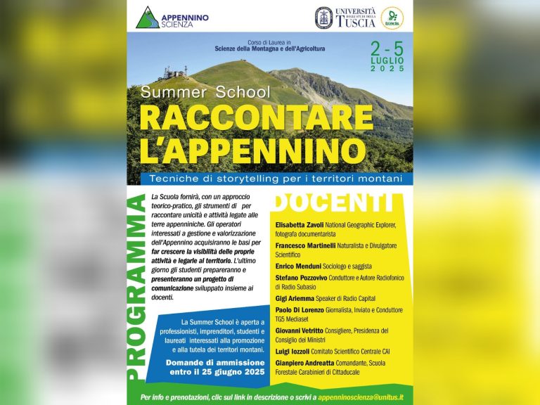 Summer School UniTuscia “Raccontare l’Appennino”: borse di studio extra grazie alla Fondazione Varrone. Scadenza sabato 28 giugno