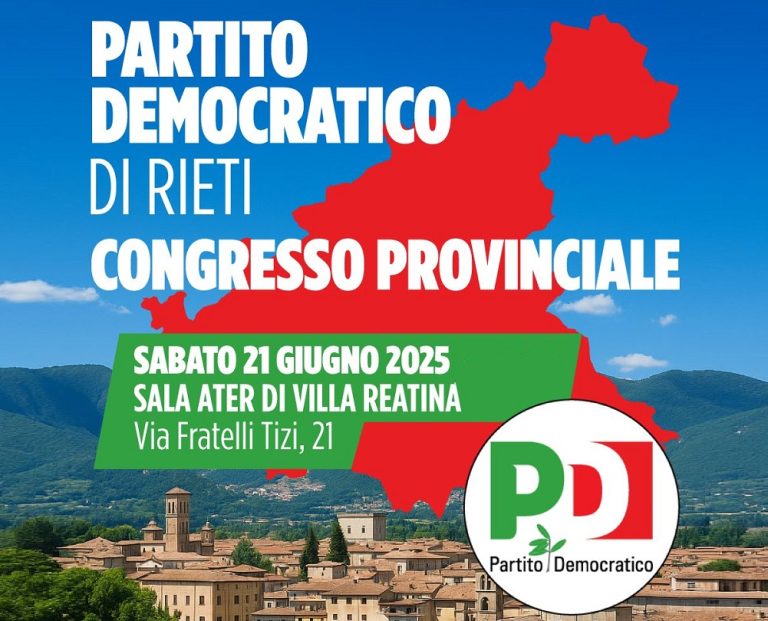 PD Rieti, sabato 21 giugno il Congresso Provinciale a Villa Reatina