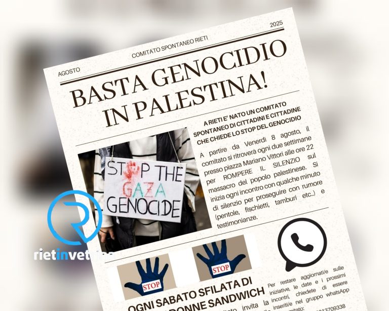Stop Genocidio di Gaza, a Rieti ogni sabato sfilata di donne e uomini sandwich