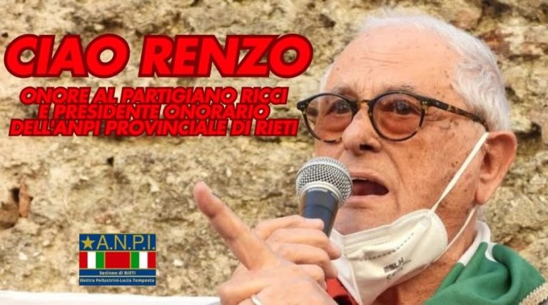 ANPI Rieti dice addio a Renzo Ricci, partigiano Presidente Onorario ANPI
