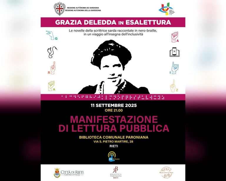“Grazie Deledda in Esalettura”: alla Paroniana un evento proposto da Unione Italiana Ciechi Ipovedenti e Assessorato alla Cultura