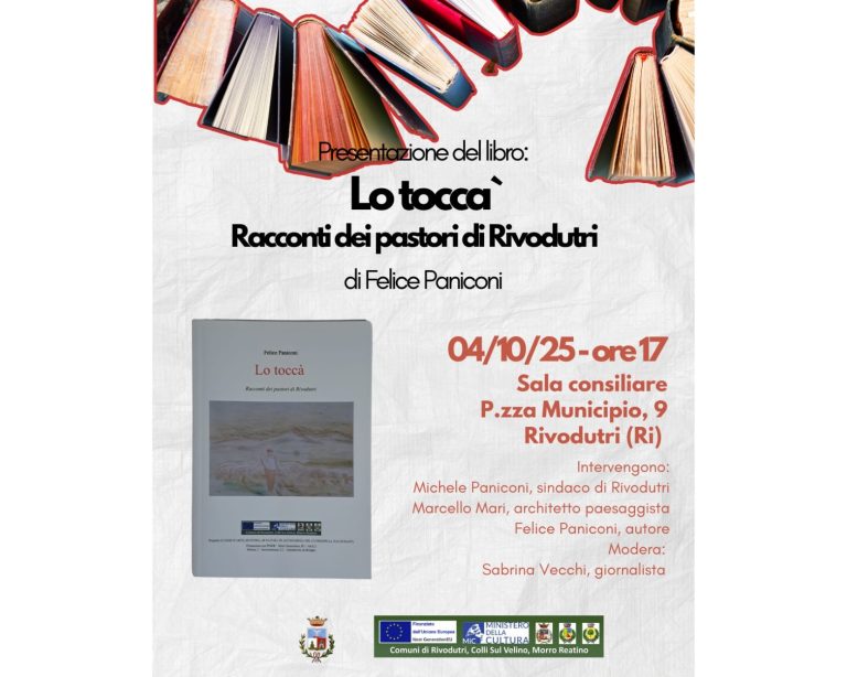 Il 4 ottobre a Rivodutri presentazione del libro di Felice Paniconi “Lo Tocca – Racconti dei pastori di Rivodutri”