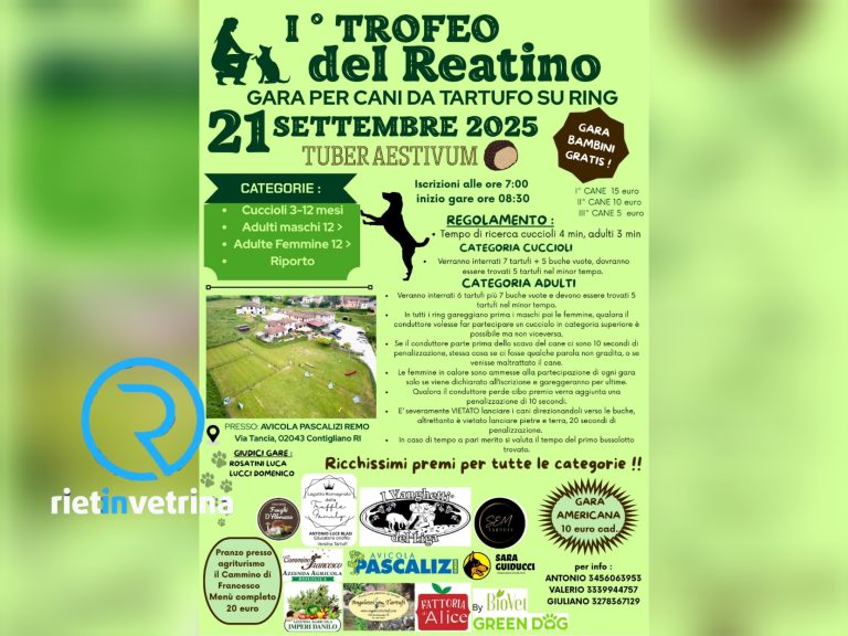 1° Trofeo del Reatino – Gara per cani da tartufo su ring: domenica 21 settembre