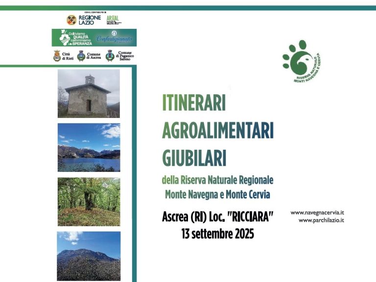 Il 13 settembre alla Riserva Monti Navegna e Cervia “Itinerari Agroalimentari Giubilari”