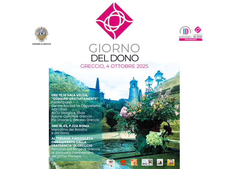 Il “Giorno del Dono”, a Greccio il 4 ottobre durante la Festa di San Francesco