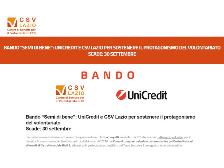 “Semi di bene”, Unicredit e CSV Lazio insieme per i territori colpiti dal sisma 2016