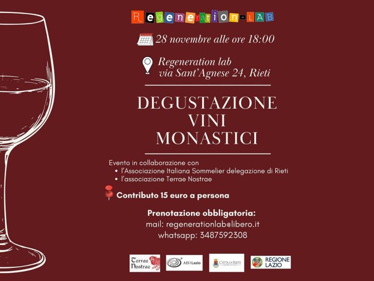 Rieti, una serata alla scoperta dei vini dei monasteri