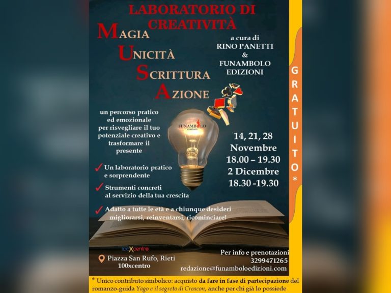Funambolo Edizioni e Rino Panetti lanciano il Laboratorio di Creatività M.U.S.A.