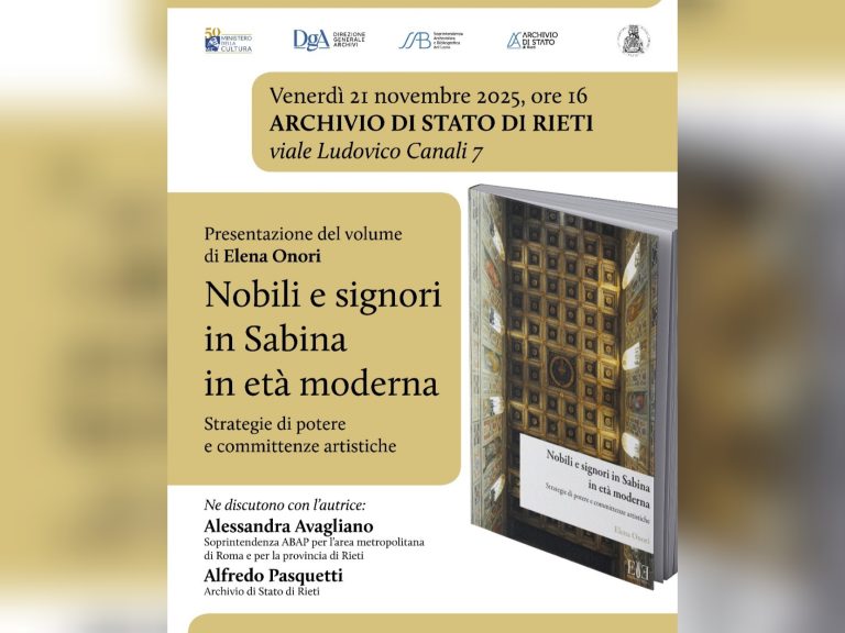 All’archivio di Stato il 16 novembre presentazione del libro “Nobili e signori in Sabina in età moderna”