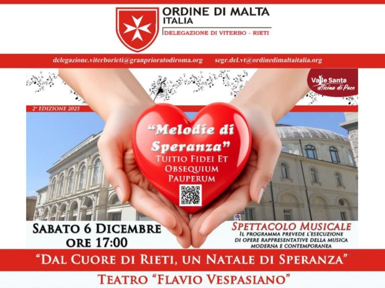 Sabato 6 dicembre l’Ordine di Malta organizza al Teatro Vespasiano “Melodie di Speranza”