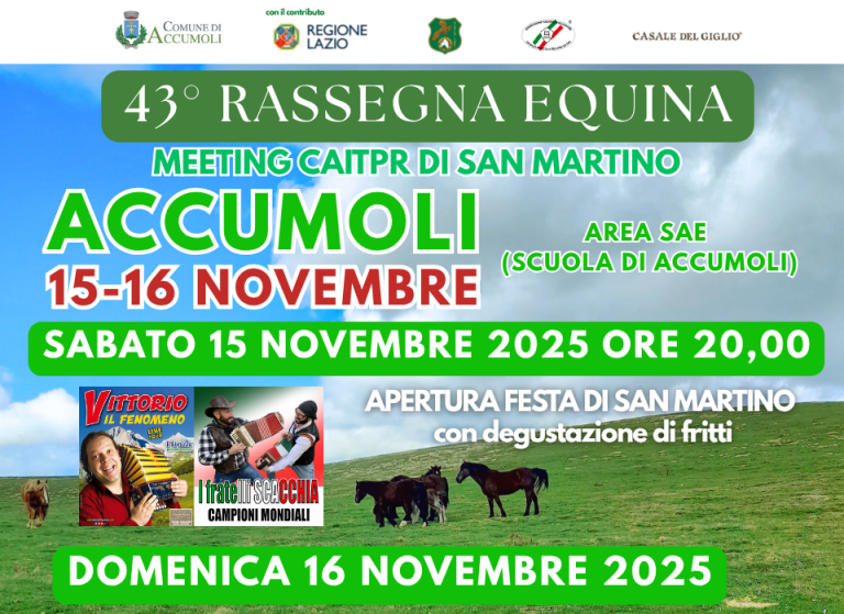 E’ FESTA – Ad Accumoli il 15 e 16 novembre la 43a Rassegna Equina e Meeting CAITPR di San Martino