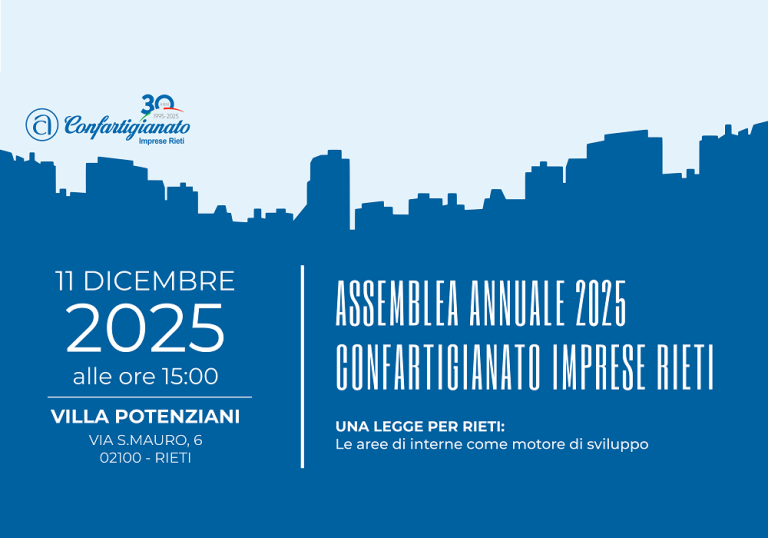 Confartigianato Imprese Rieti, Assemblea Annuale 2025 dedicata allo sviluppo delle aree interne e ad “Una legge per Rieti”