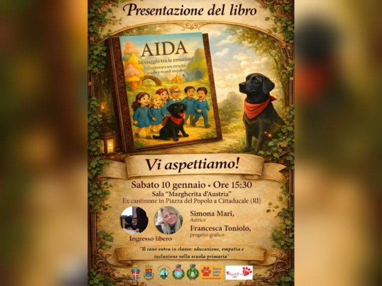 Il 10 gennaio a Cittaducale presentazione del libro “Aida, in viaggio tra le emozioni”. Sarà presente anche Tesori a quattro zampe