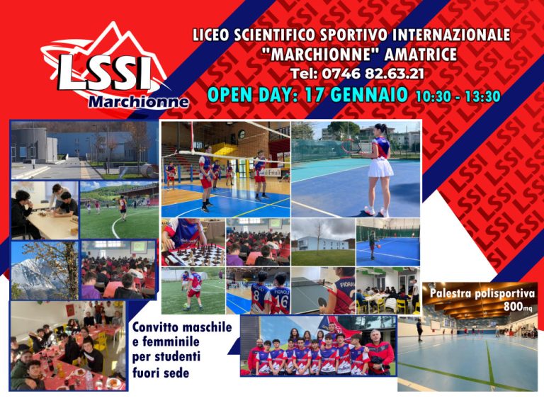 Sabato 17 gennaio Open Day Liceo Scientifico Sportivo Internazionale di Amatrice